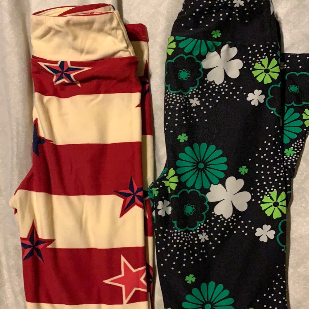 Kids LuLaRoe L/XL St.Patrick’s/ 4th of July Leggings; like new